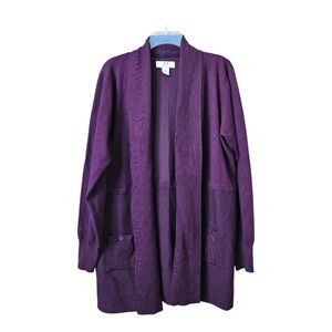 Magaschoni Ribbed Cardigan Womens Size XL Maroon Business Casual Pockets Comfy